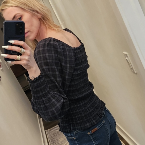 Madewell Plaid Puff Sleeve Top - Size S - Picture 4 of 15